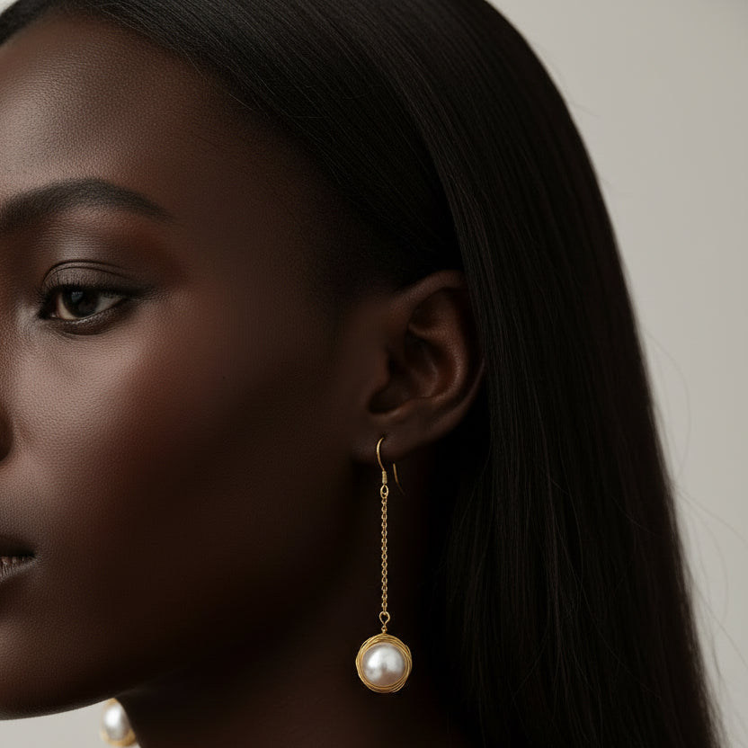 Long Pearl Drop Earrings