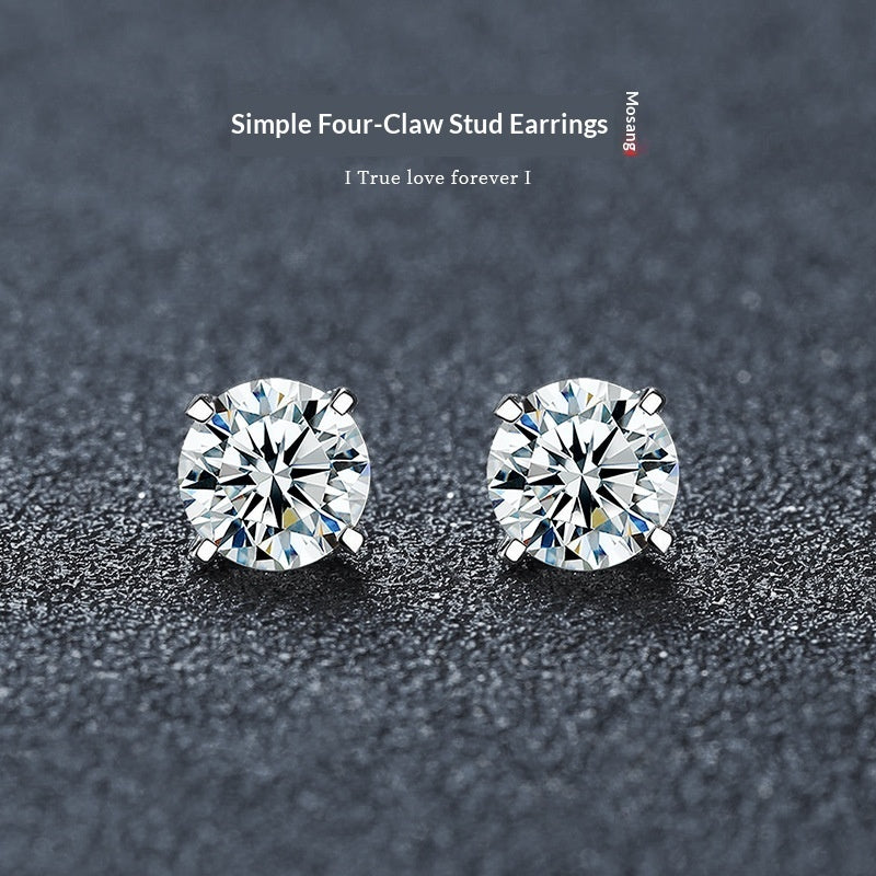 Moissanite Classic Four‑Claw Stud Earrings (Gold)