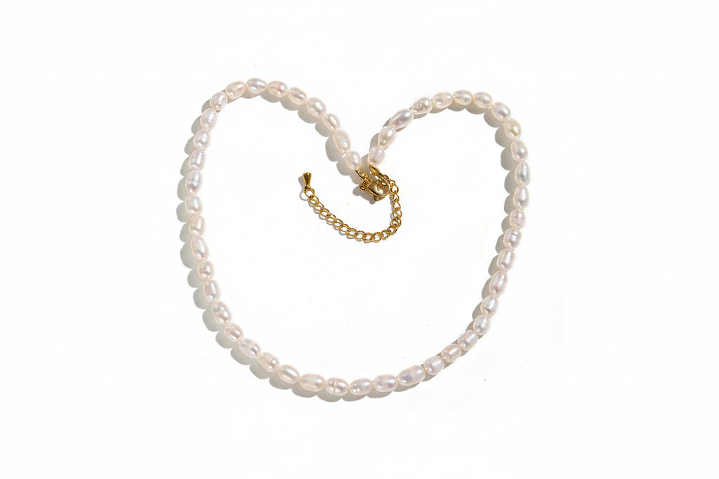 Gold pleated Fresh Pearl Necklace