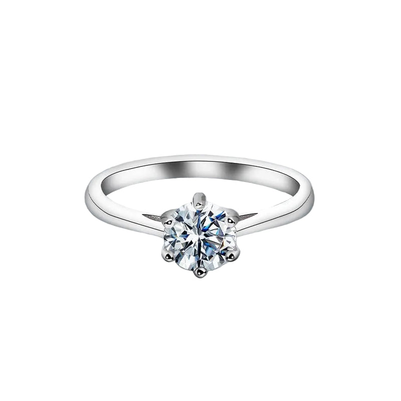 Six-claw Moissanite Silver Ring