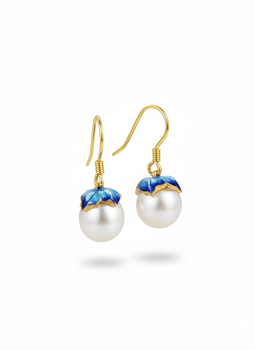 Cloisonné Pearl Drop Earrings