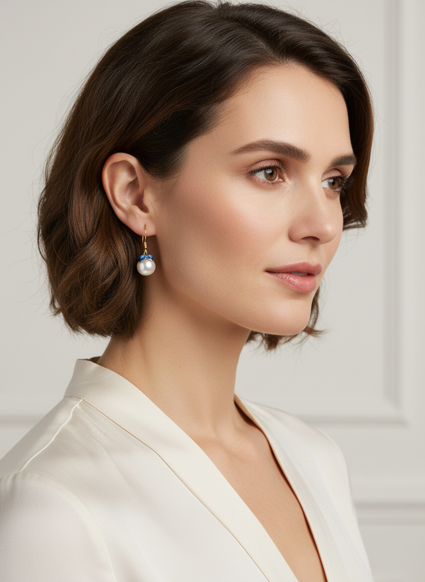 Cloisonné Pearl Drop Earrings