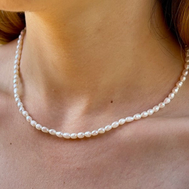 Gold pleated Fresh Pearl Necklace