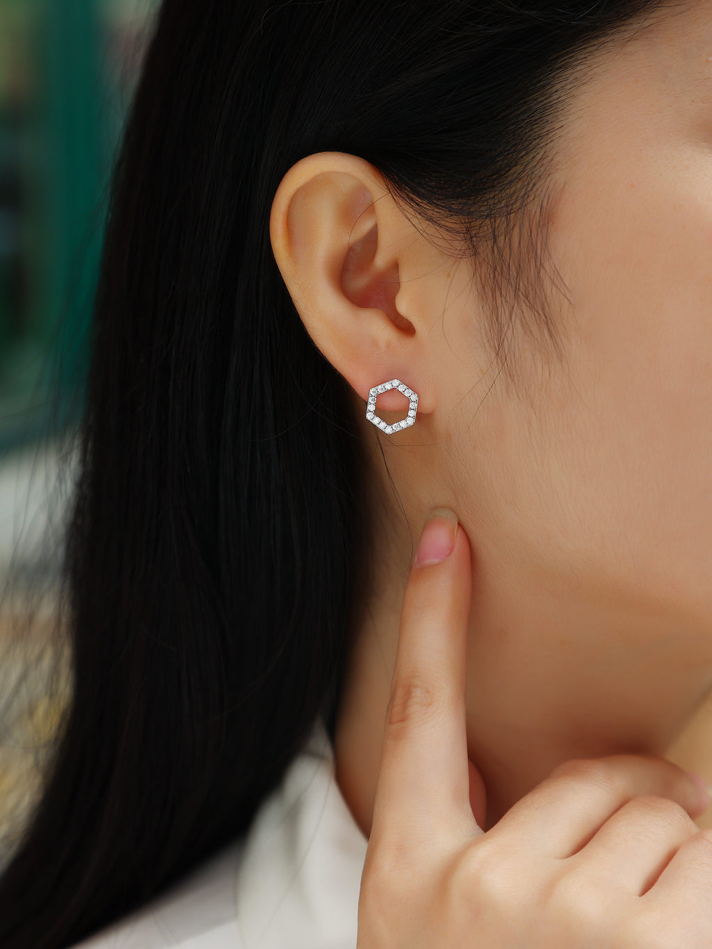 Hexagon Moissanite Stud Earrings