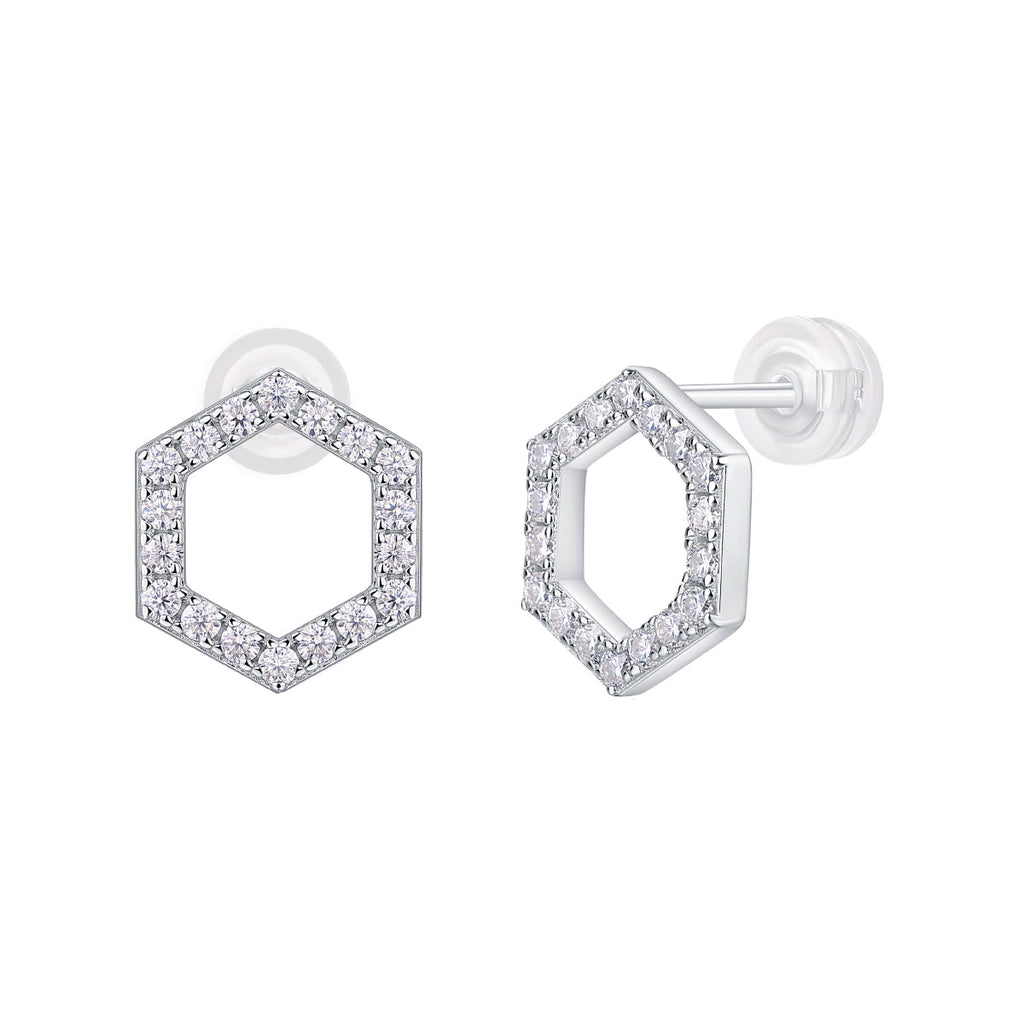 Hexagon Moissanite Stud Earrings