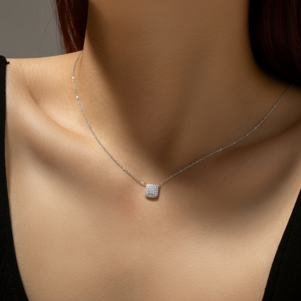Square Pavé Pendant Necklace