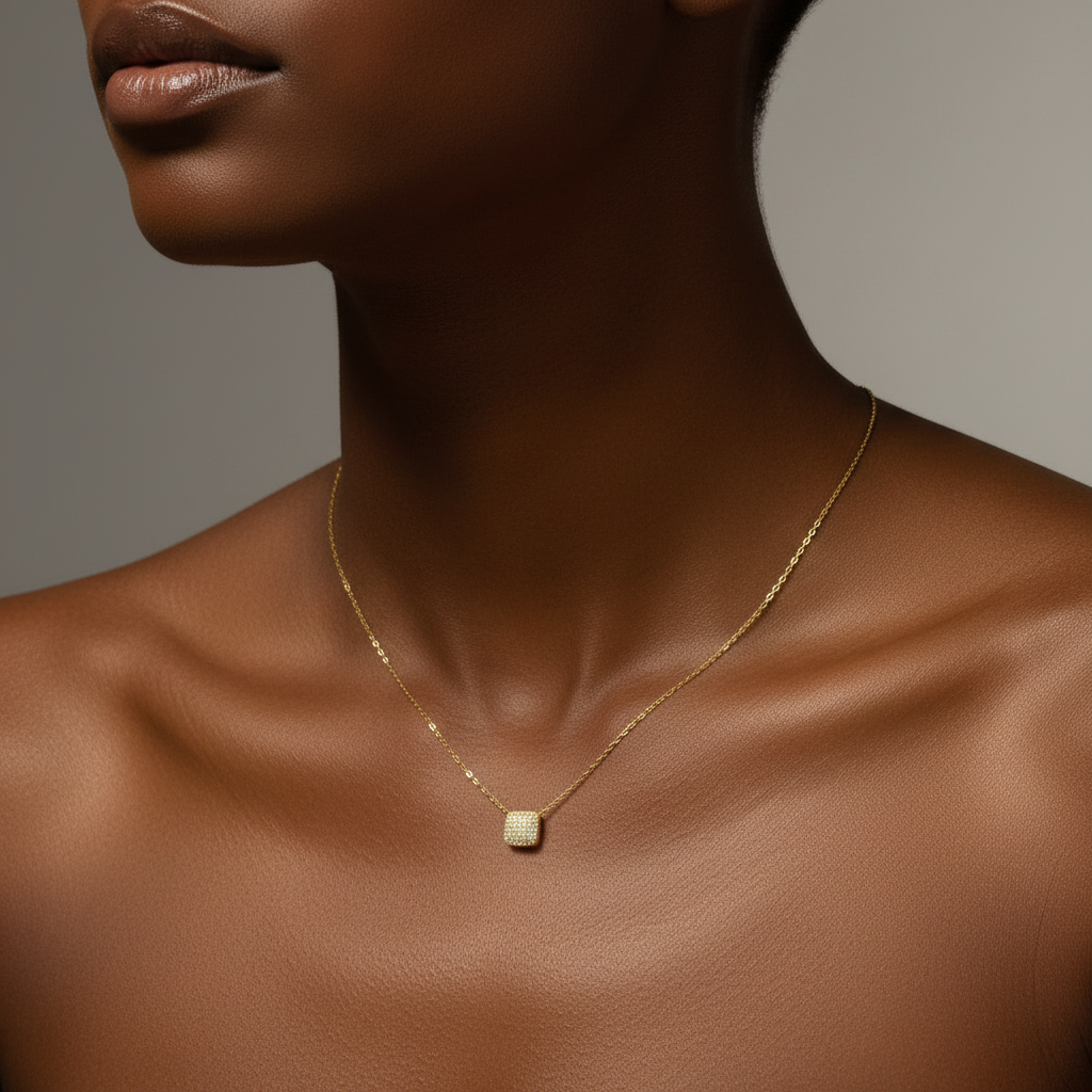 Square Pavé Pendant Necklace