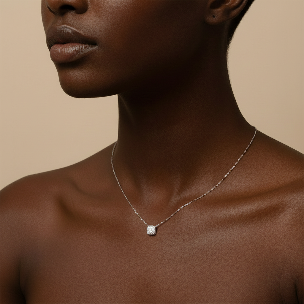 Square Pavé Pendant Necklace